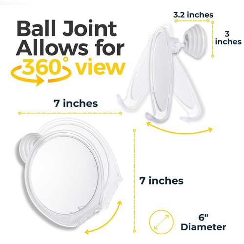 HONEYBULL Fogless Shower Mirror with Suction Mount & Swivel – Anti-Fog Acrylic Bathroom Mirror for Shaving – Built-in Razor Holder, Easy Install, Home Shower Accessory (White)