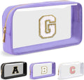 UIXIZQ Personalized Initial Letter Makeup Bag - Clear Nylon & PVC Cosmetic Zipper Bag | Travel Toiletry Organizer for Teens & Women, Monogrammed Gift