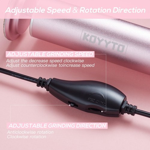 Professional Electric Foot File, Adjustable Rotatable Electronic Foot Dead Skin Remover Callus Remover Tool for Home & Nail Salon with 60 pcs Replacement Sandpaper Disk,Pink
