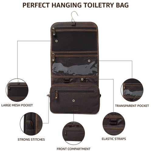 LEATHER VILLAGE Hanging Leather Toiletry Bag for Men – Handcrafted Vintage Premium Travel Dopp Kit with Waterproof Lining, Shaving Organizer and Shower Bathroom Essentials Case - Brown