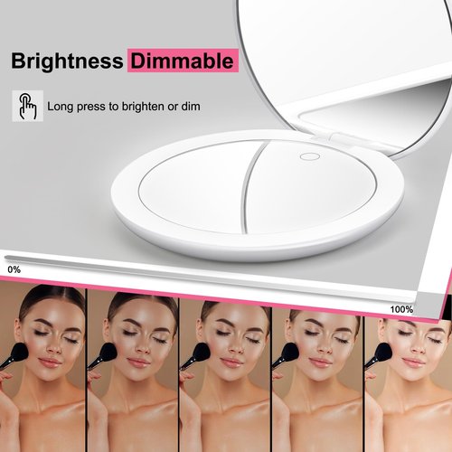 LED Lighted Compact Travel Makeup Mirror, 5 Inch Double-Sided 1X/10X Magnification, USB Rechargeable 1000mAh Battery, Touch Screen, 56 High-CRI LEDs, 3-Color Dimmable Light, Tweezers & Travel Bag