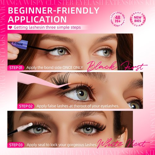 Lash Clusters, 532pcs 80D Natural Fluffy D Curl Lashes Clusters 10-18mm Individual DIY Manga Wispy Cluster Eyelash Extensions Kit Fairy Flora False Eyelashes Waterproof