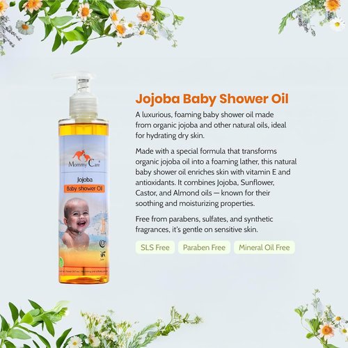 Mommy Care Jojoba Baby Shower Oil - Hydrating Foaming Body Wash for Newborns & Kids, 250 ml | SLS-Free & Paraben-Free