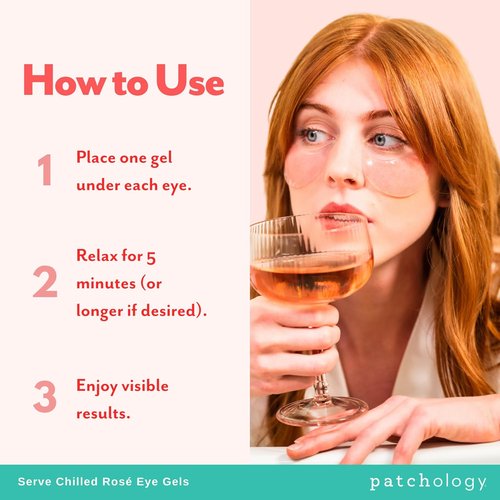 Patchology Serve Chilled Rosé Eye Gels - Hydrating Eye Patches for Puffiness & Dark Circles | 15 Pairs