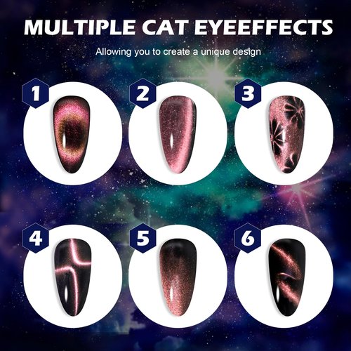 noirwhite Cat Eye Gel Nail Polish, 12 Colors Sparkly Glitter 9D Chameleon Magnetic Nail Polish Set with Magnet Base Top Coat Soak Off LED UV Nail Art DIY Manicure Home Salon Gift for Women