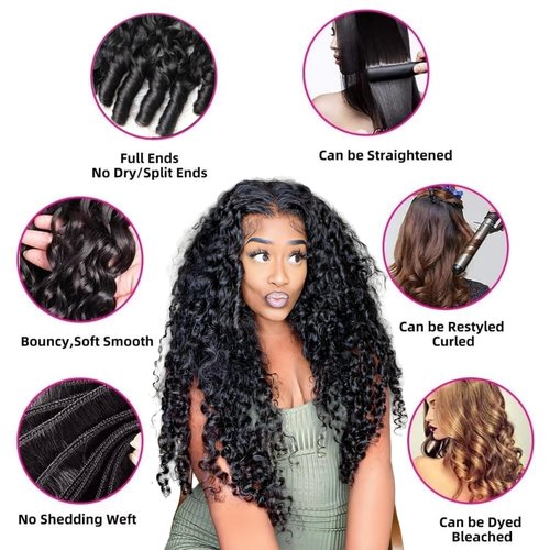 Burmese Curly Bundles Human Hair 1 Bundle 16 Inch Brazilian Virgin Hair Wet and Wavy Hair Quick Weave for Women Water Wave with Spiral Curly End Hair Extensions Natural Black