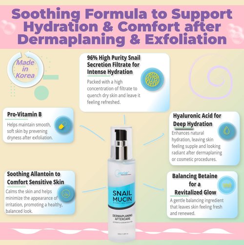 Snail Mucin Hydrating Serum for Post-Dermaplaning – Korean Beauty Skincare to Soothe, Hydrate & Renew Skin After Face Razors & Dermaplaning Tools – Ideal For Dermplane and Daily Routine
