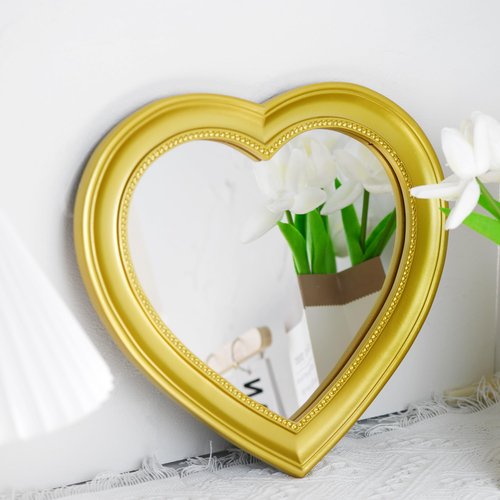 LuHeToz Heart Shaped Mirror Heart Shape Mirror for Home Decor Valentine Decorations 12.6x11inch Gold