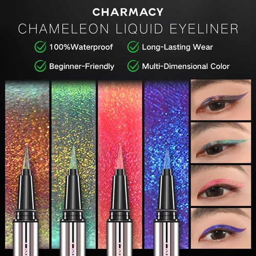 CHARMACY Liquid Eyeliner - Waterproof Intense Black Pen with Ultra Fine Tip | Long Lasting & Smudge Proof, 0.6ml