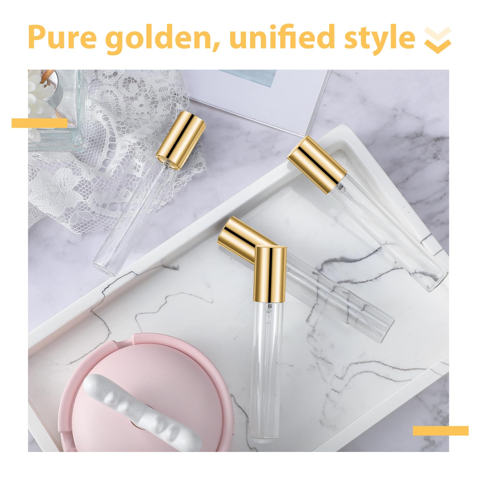 Yinder 25 Pcs 15 ml Glass Refillable Perfume Bottles Bulk Travel Empty Perfume Atomizer Sprayers Portable Spray Bottles Mini Sample Fragrance Containers, Gold