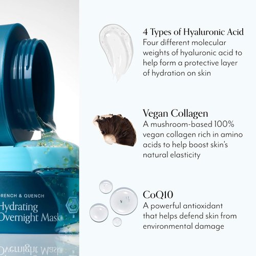Bliss Drench & Quench Overnight Collagen Mask - Hydrating Face Treatment with Hyaluronic Acid for Glowing Skin