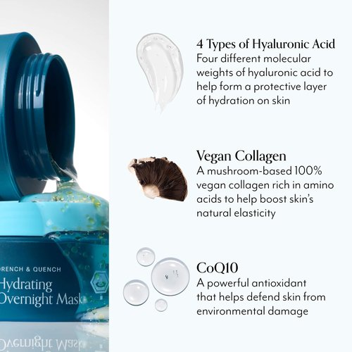 Bliss Drench & Quench Hydrating Overnight Collagen Mask with Hyaluronic Acid - Elasticity & Hydration Face Treatment for Glowing Skin