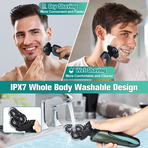 Electric Razor for Men, 3-in-1 Shaver with Floating Blades for Nose Hair &Sideburns,Replacement Blades, Pop-up Trimmer, IPX7 Waterproof, Travel Lock, Wet & Dry Use, Face Shaving Grooming Travel Kit
