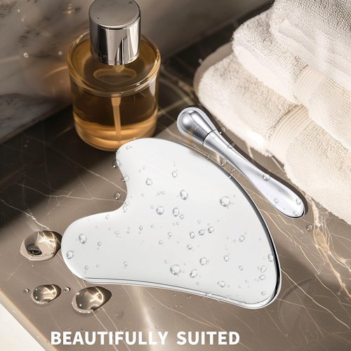 annrose Stainless Steel GuaSha & Eye Cream Applicator Facial Tools, Metal Guasha for Face Neck, Eye Massager Tool, Lymphatic Drainage Face Massage Tool, Skin Care Gift