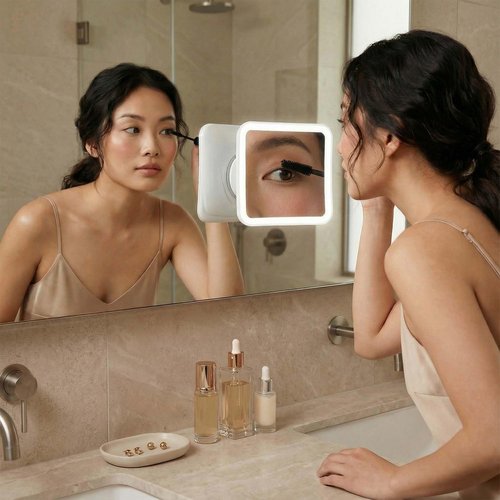 Fancii 20x Magnifying Makeup Mirror with LED Lights, Rechargeable, High Zoom | 7-inch Large Lighted Travel Mirror for Vanity and Bathroom, Dimmable, 3 Light Settings, Strong Suction, 360° Rotation