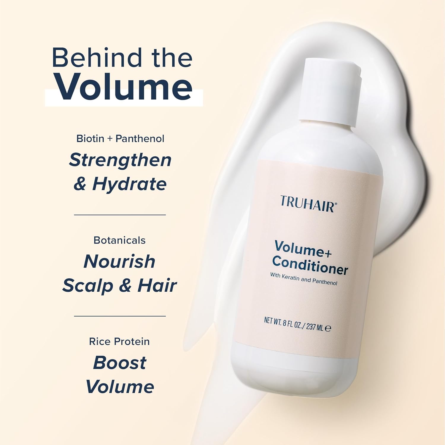 TRUHAIR Volume+ Conditioner - Lightweight Hydration & Shine with Keratin & Panthenol - 8 oz