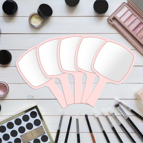 Threehoney 25 Pcs Hand Mirrors Bulk Small Handheld Mirrors with Handle 6.3 x 3.54 Inch Travel Makeup Tools Portable Vanity Glass for Bathroom Home Barber Salon Camping Gifts for Women (Pink)
