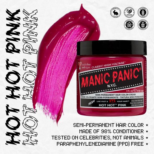 MANIC PANIC Classic Hot Hot Pink Semi Permanent Hair Color - Neon Pink Hair Dye for Women & Men That Lasts 4-6 Weeks - Vegan, Ammonia & Cruelty-Free - Create & Mix Custom Shades (4oz / 2pk)