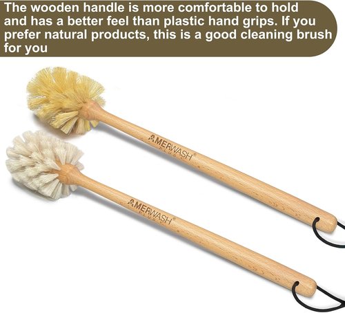 Natural Bristle Bottle Brushes by [Brand Name] - 13.75-Inch Wood Handle for Cleaning Jars, Glasses & Vases | 2 Pack
