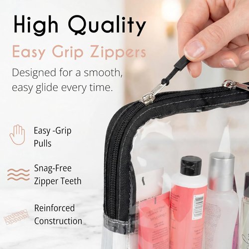 BORSALI TSA Approved Clear Toiletry Bag - Quart Size for 3-1-1 Liquids | Travel Cosmetic Organizer - Cream with Handle