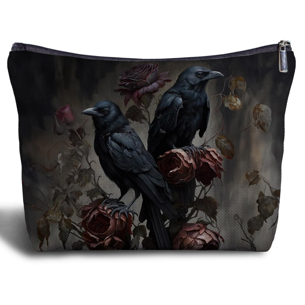 Zomhix Gothic Raven Couple Makeuo Bag - Goth Couple Gifts for Women, Crow Lovers Gifts, Gothic Women's Zippered Bag for Travel Bag Purse, Crow Cosmetic Bag for Women