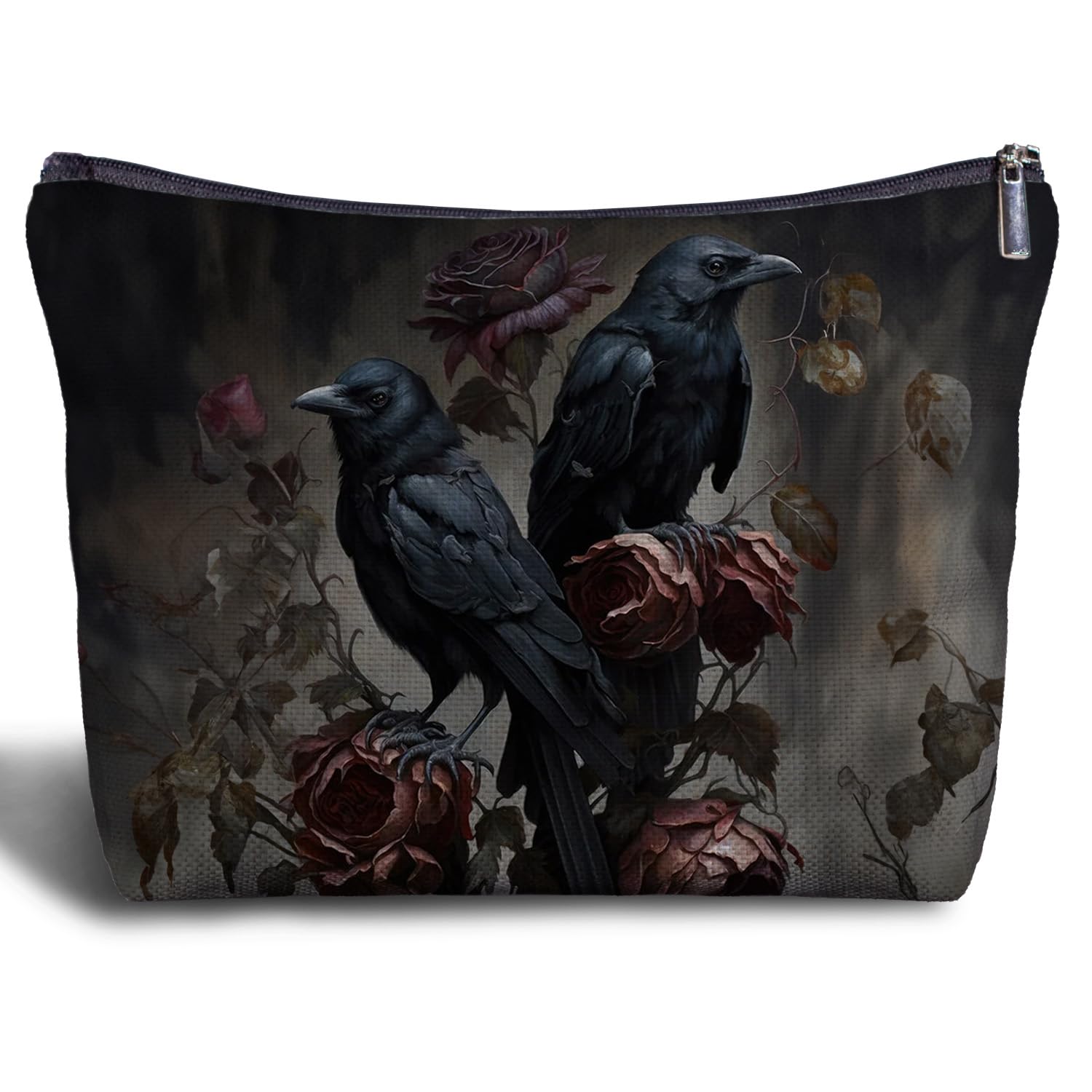 Zomhix Gothic Raven Couple Makeuo Bag - Goth Couple Gifts for Women, Crow Lovers Gifts, Gothic Women's Zippered Bag for Travel Bag Purse, Crow Cosmetic Bag for Women