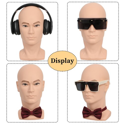 RUISIMEI Bald Mannequin Head Male Professional Cosmetology Manikin Head for Wig Making, Display wigs, eyeglasses, hairs, T pins,with Free Clamp