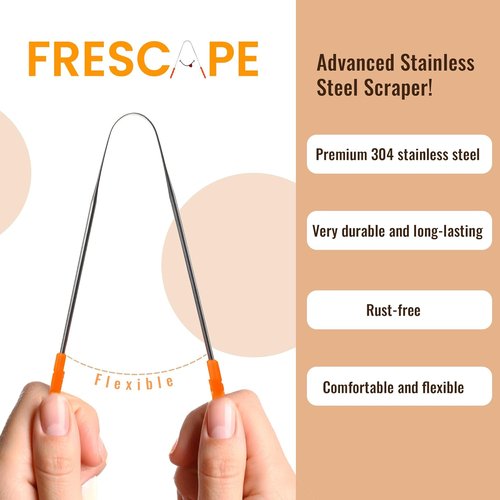 304 Stainless Steel Tongue Scraper - Durable, Rust-Resistant Hygiene Tool for Fresh Breath | Pack of 4 with Travel Case