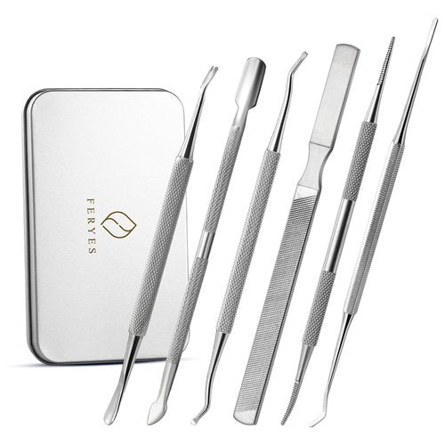 FERYES Ingrown Toenail Removal Tool Kit - 6 Piece Pedicure & Manicure Tools Set with Nail Files, Lifters, Cuticle Trimmers - Podiatrist Grade Nail Care Kit for Thick & Ingrown Nails