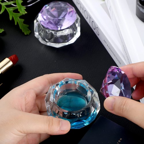 Patelai 2 Pcs Nail Art Acrylic Liquid Powder Dappen Dish with Lid, Nail Crystal Bowl Glass Dapping Dish Bowl Glassware Crystal Cup Gift for Girls Manicure Care Tools DIY Manicure