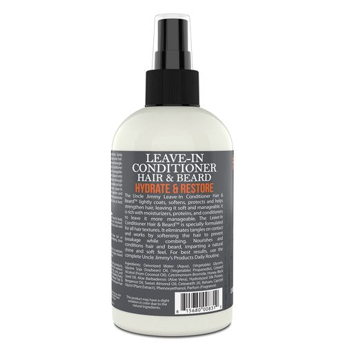 Uncle Jimmy Products Leave-In Conditioner for Healthy Beard Growth, Softening Hair, Hydrating Skin, and Eliminating Dandruff - 8 Fl Oz