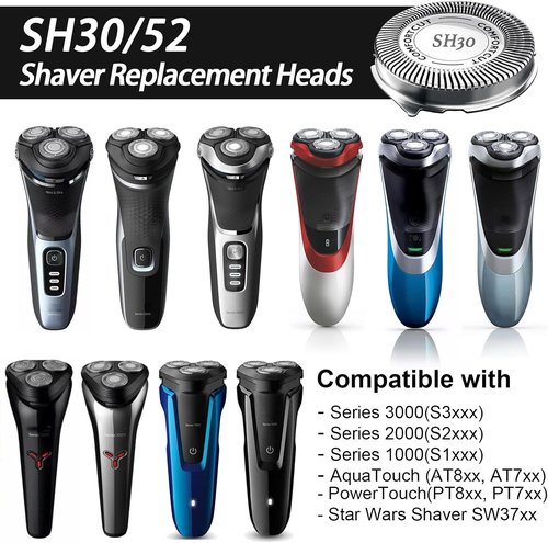 Philips Norelco SH30 Shaving Heads - High-Performance Replacement Blades for Series 1000, 2000, 3000, 5000X | 6-Pack