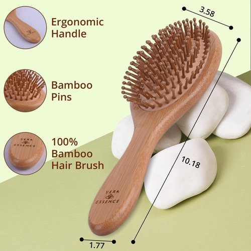 Bamboo Brush for Hair Growth - Natural Bristle Detangling Brush with Wooden Paddle | Ergonomic Handle for All Hair Types