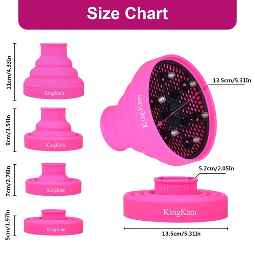 Collapsible Silicone Hair Dryer Diffuser - Travel-Friendly & Space-Saving - Fits Most Dryers (1.575-1.968 Inch Nozzle) - Pink
