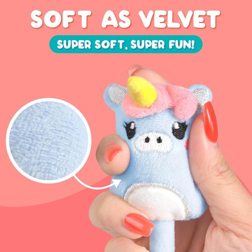 BUNMO Plush Cute Pens 3-Pack - Squishy Animal Designs with Scented Glitter Ink Refills | Cat, Cow, Unicorn