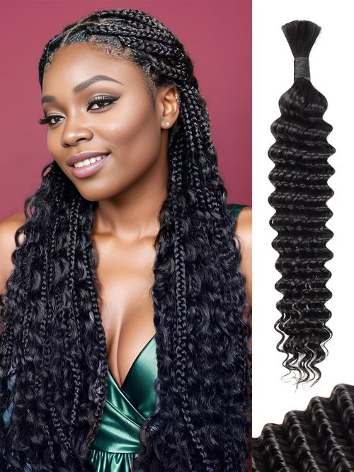 Human Braiding Hair 1 Bundle 50g 24 Inch Deep Water Wave Bulk Human Hair for Braiding No Weft 12A Brazilian Virgin Curly Human Hair Extensions for Boho Braids Wet and Wavy Human Hair Braiding Hair