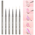 KADS Fine Liner Nail Brush Metal Handle Nail Painting Design Brush Drawing Pen 6mm 9mm 12mm 15mm 18mm (Set of 5Pcs)