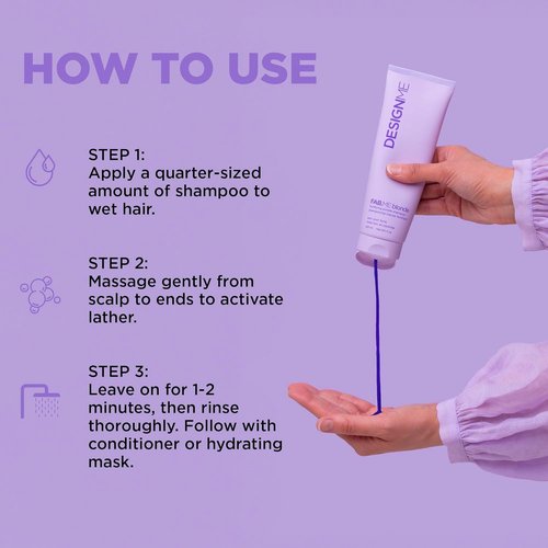 Design.Me FAB.ME Blonde Fortifying Purple Shampoo - Toning Formula for Blonde Hair | Neutralizes Brass & Yellow Tones | Enriched with Hyaluronic Acid