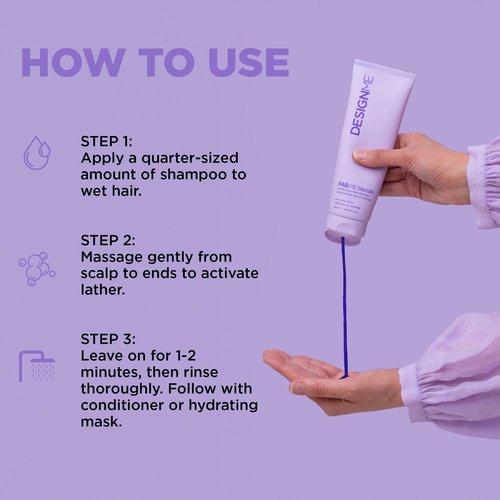 Design.Me FAB.ME Blonde Fortifying Purple Shampoo | Toning Purple Shampoo for Blonde Hair - Neutralizes Brass and Yellow Tones | Enriched with Hyaluronic Acid | Color Depositing Formula