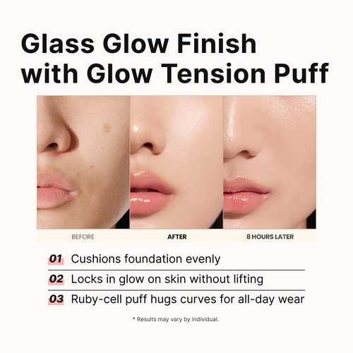 THE TOOL LAB Long-lasting Glow Tension Puff 4P Set, Rubycell Cushion Foundation Puffs for Moisturizing Coverage, Liquid Foundation Makeup Sponges, Korean Makeup (4P, 2.1 inch, Round)