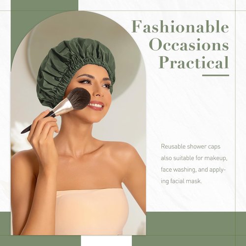 Skiennix Reusable Shower Cap - Large Waterproof Hair Bonnet with Elastic Band for Long Hair | Green