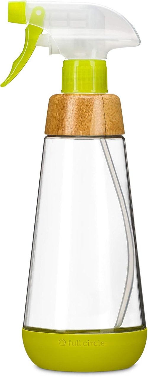 Full Circle 16oz Glass Spray Bottles - Green & Gray with Stream & Mist Modes | Refillable Design & Bamboo Accents