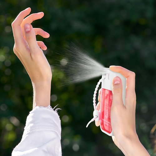 Dansib Set of 3 Power Mist Hydrating Hand Sanitizer Spray Bulk with Keychain Travel Size Refreshing Hand Sanitizer 1.35 Fl. oz Compact Card Spray Bottle Rose Lavender Vanilla Scent for Friends Gifts