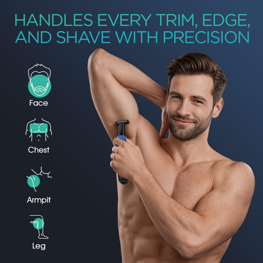 VOYOR Beard Trimmer for Men - All-in-One Electric Razor with Adjustable Length Combs | Cordless Wet/Dry Grooming Kit (Blue)