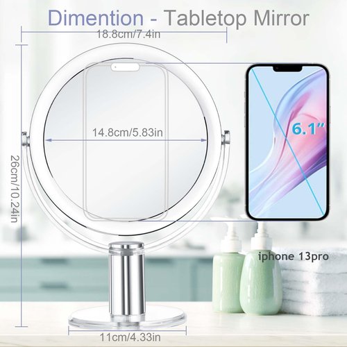 CLSEVXY Vanity Mirror Makeup Mirror with Stand, 1X/15X Magnification Double Sided 360 Degree Swivel Magnifying Mirror, 7.4 Inch