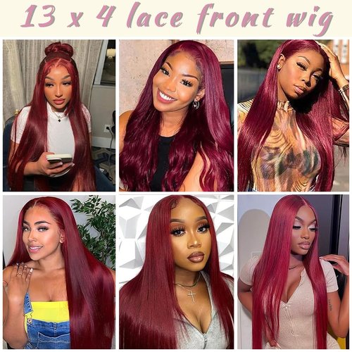Koreyo 99j Burgundy Wig, Synthetic Lace Front Wig Pre-Plucked 13x4 HD Transparent 26 inch Long Straight Wine Red Lace Front Wig For Black Women Suitable For Everyday Wear