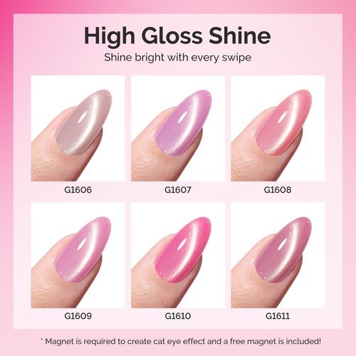 MelodySusie Pink Gem Cat Eye Gel Set Cat Eye Gel Nail Polish Set 6 Pcs, 0.26 Fl Oz Glitter Holographic Magnetic Nail Polish with Magnet, UV Nail Polish for Nail Art Manicure Salon DIY at Home