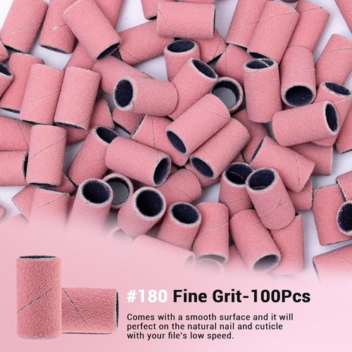 MelodySusie Nail Drill Bits - 100 Pcs Fine Grit Sanding Bands for Acrylic & Gel Manicures | 180 Grit