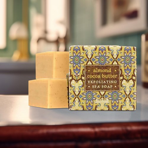 Greenwich Bay ALMOND COCOA BUTTER Scented Exfoliating Bar Soaps - 12 Pack of Mini 1.9 oz. Botanical Scented Bars - Perfect for Guest Bath, Airbnb, Salon, Spa, Hotel - Elegant Wrappers
