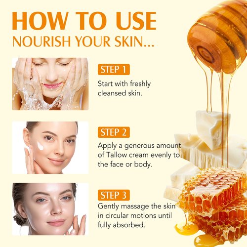 Meifenla Beef Tallow for Skin, Tallow and Honey Cream Natural Tallow Face Moisturizer,Hydrating Beef Tallow Balm Deeply Moisturizing for Face & Body Skin Care